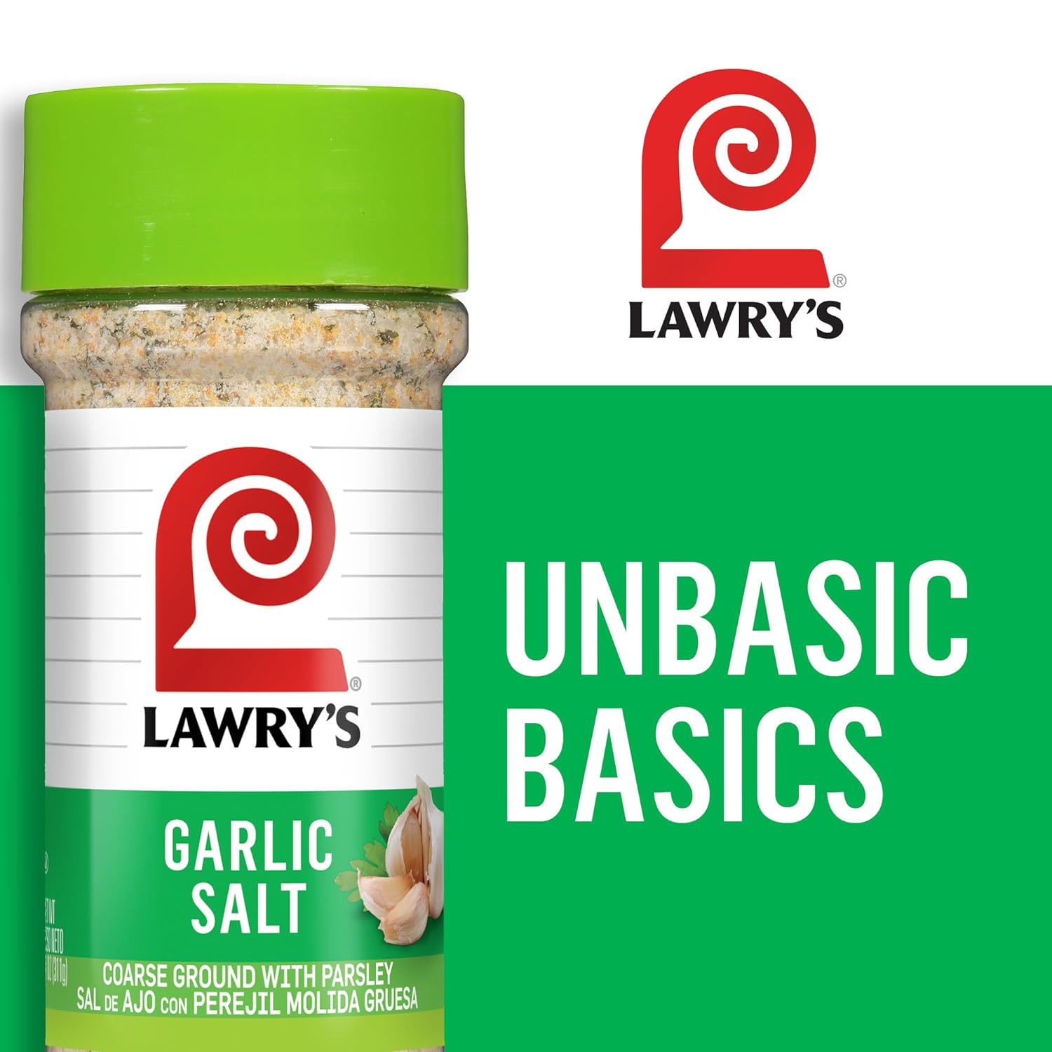 Lawry's Garlic Salt – Safe Pantry Staple for Busy Family Dinners, Kosher Certified Blend for Chicken & Fries, 11 oz