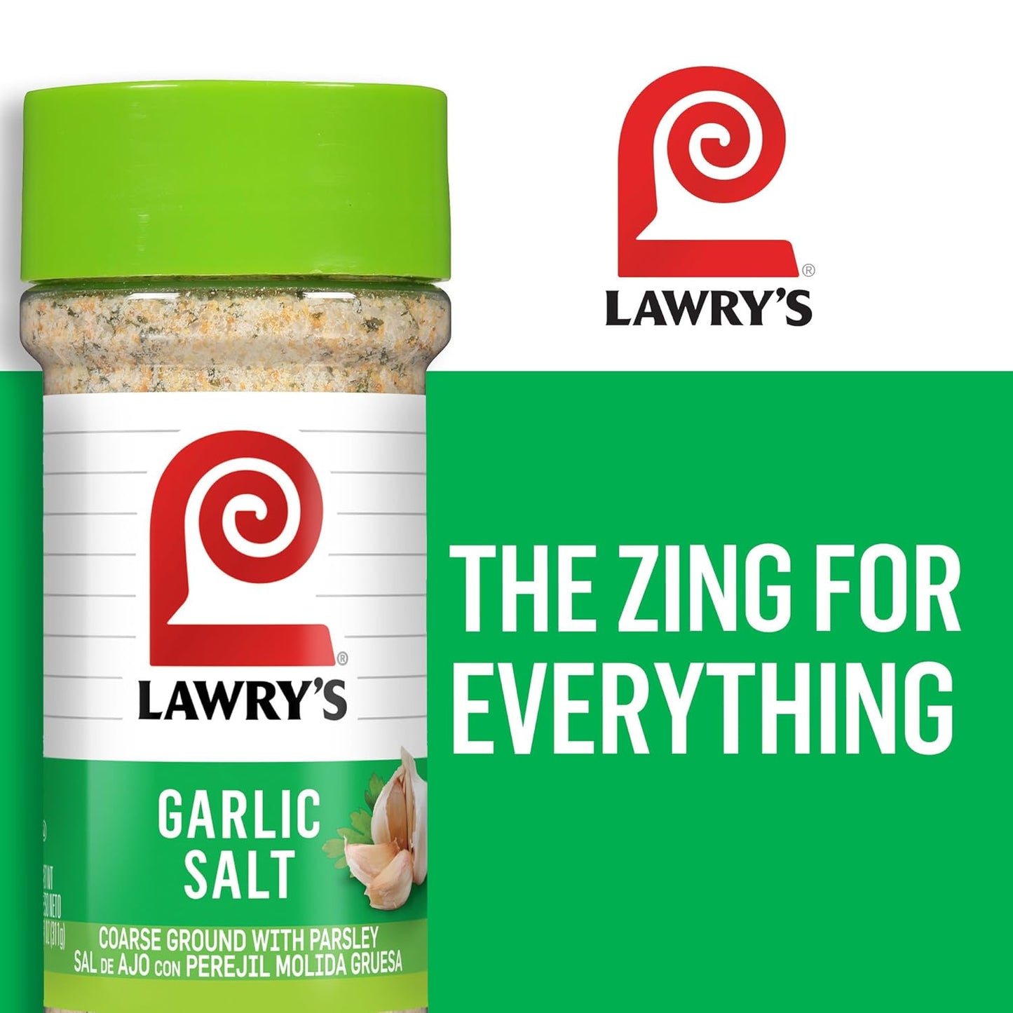 Lawry's Garlic Salt – Safe Pantry Staple for Busy Family Dinners, Kosher Certified Blend for Chicken & Fries, 11 oz