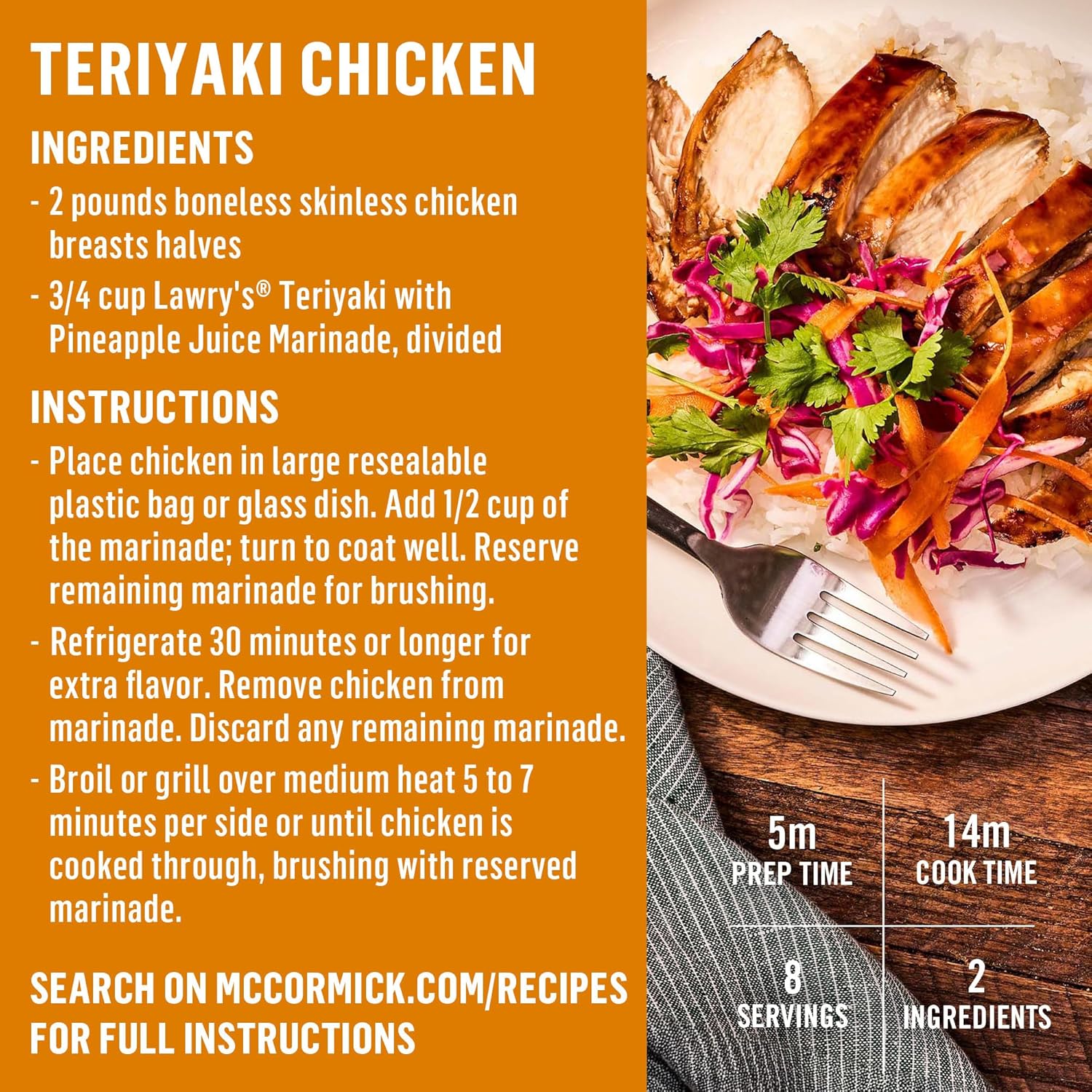 Lawry's Teriyaki With Pineapple Juice Marinade – Backyard BBQ Glaze for Grilled Chicken and Veggies, 12 fl oz