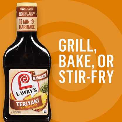Lawry's Teriyaki With Pineapple Juice Marinade – Backyard BBQ Glaze for Grilled Chicken and Veggies, 12 fl oz