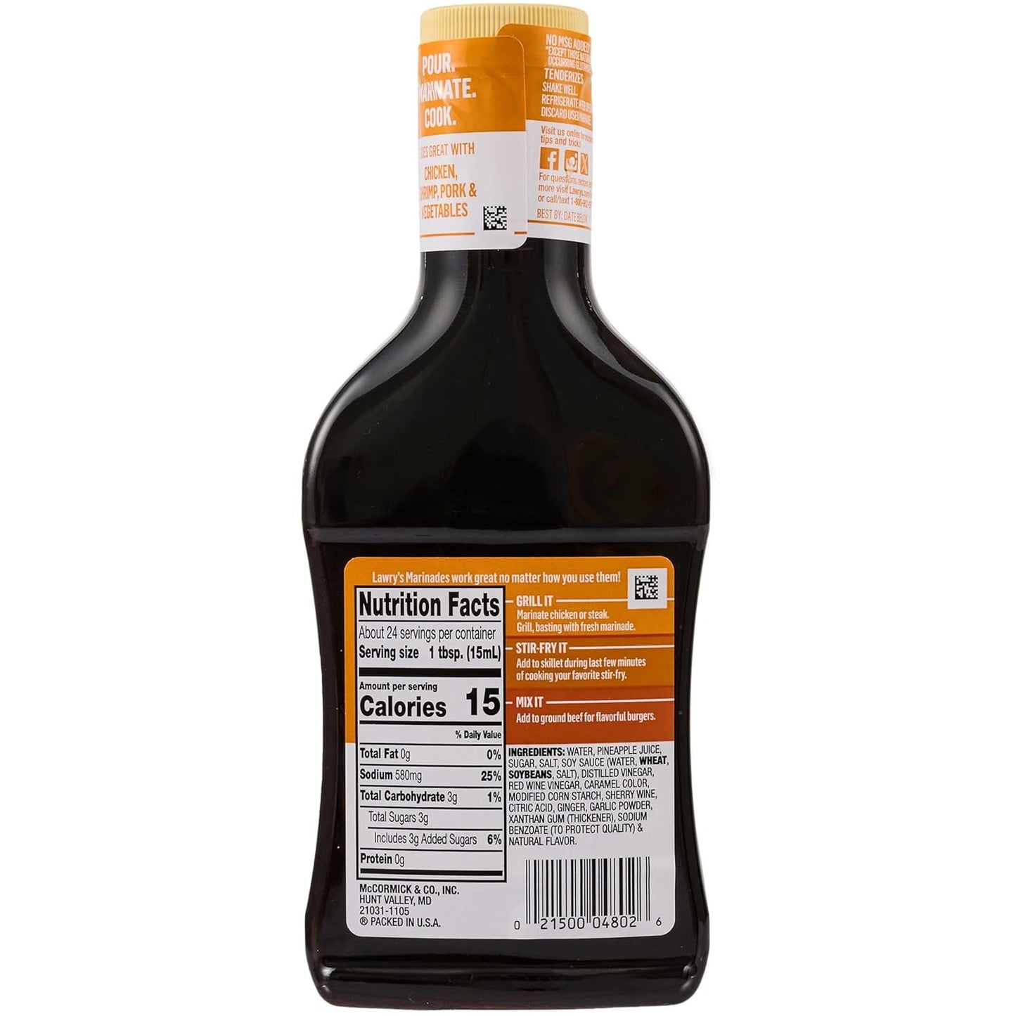Lawry's Teriyaki With Pineapple Juice Marinade – Backyard BBQ Glaze for Grilled Chicken and Veggies, 12 fl oz