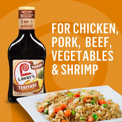 Lawry's Teriyaki With Pineapple Juice Marinade – Backyard BBQ Glaze for Grilled Chicken and Veggies, 12 fl oz
