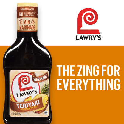 Lawry's Teriyaki With Pineapple Juice Marinade – Backyard BBQ Glaze for Grilled Chicken and Veggies, 12 fl oz