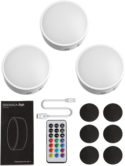LED Puck Lights with Remote — RGB Color-Changing Accent for Living Room Shelves and Display Cabinets
