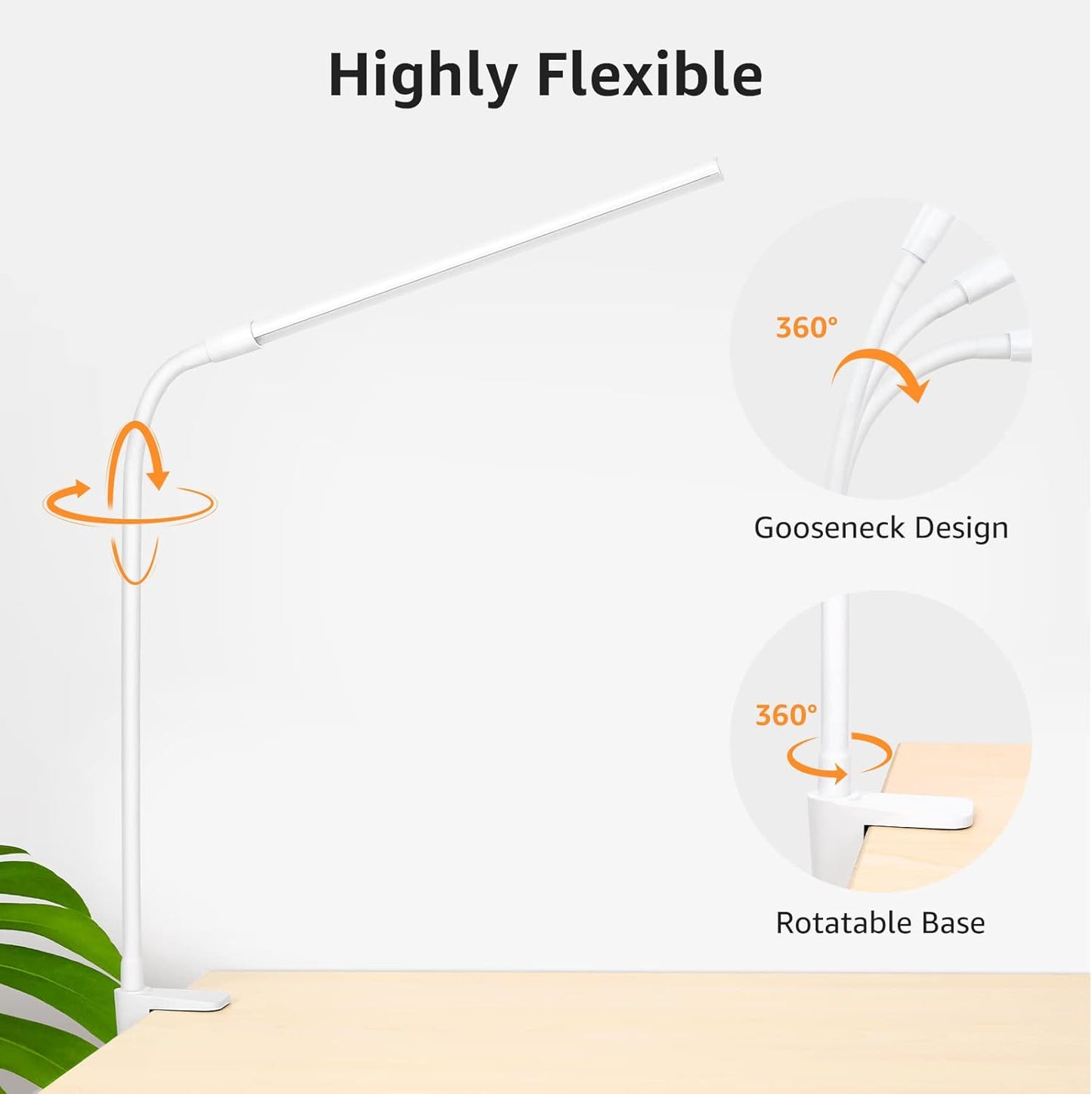 Lepro Clip-On Task Light for Home Office Desks, Dimmable USB Gooseneck Lamp for Focused Work and Study