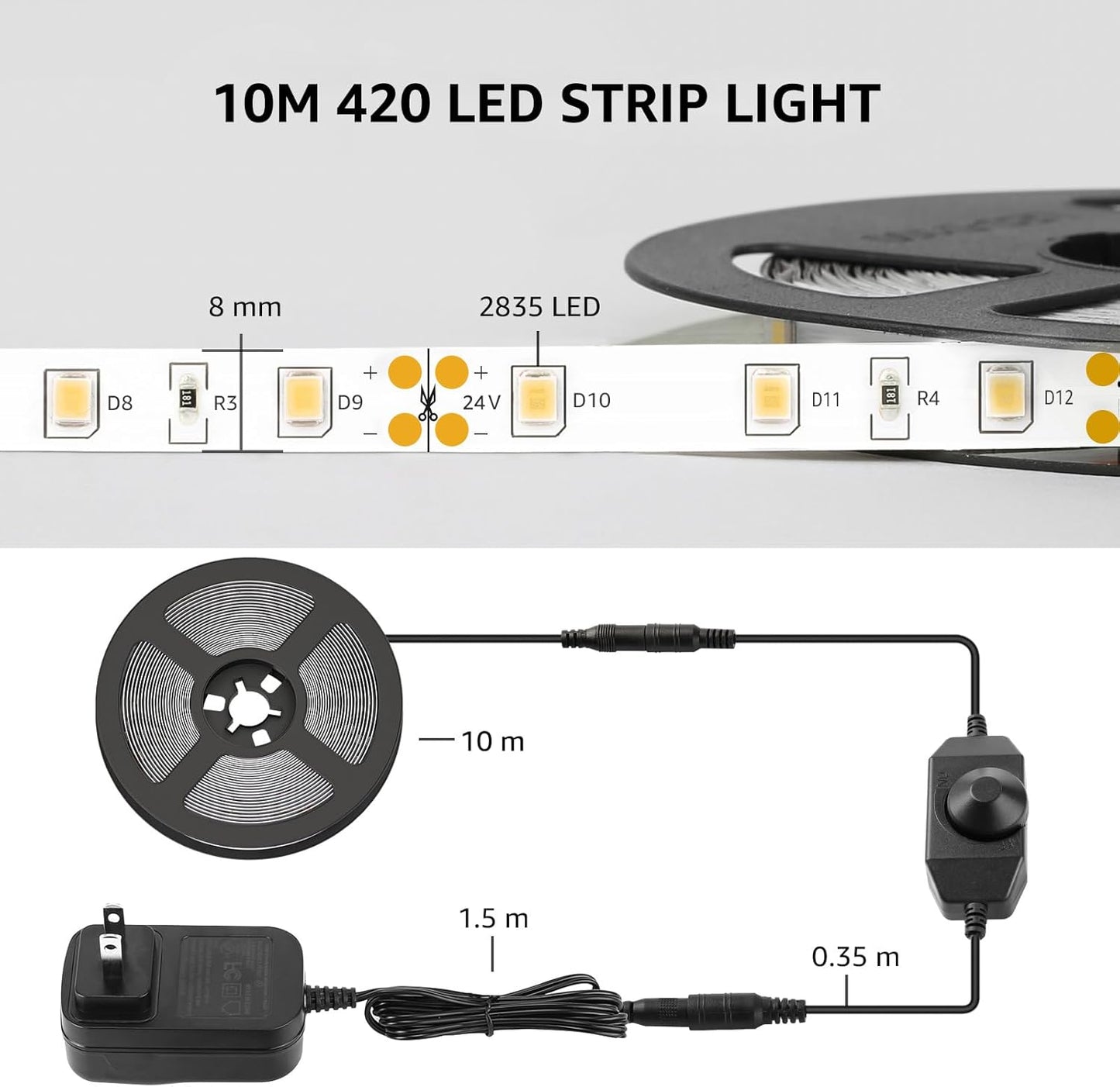 Lepro LED Strip Light – Bedroom Accent Lighting for Modern Home Decor, 6000K Daylight White Tape