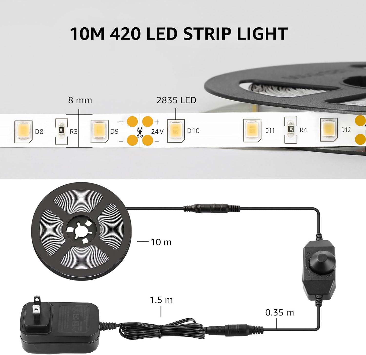 Lepro LED Strip Light – Bedroom Accent Lighting for Modern Home Decor, 6000K Daylight White Tape