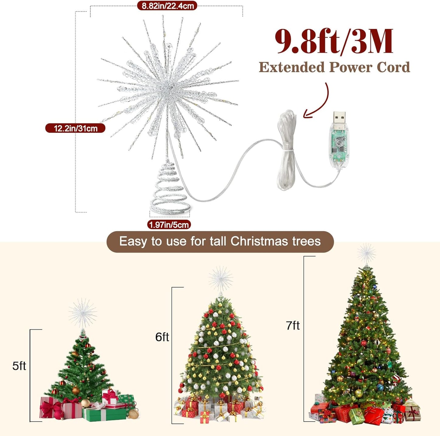 Lewondr Snowflake Tree Topper LED – Elegant Christmas Gift for Mom, Lighted Xmas Tree Topper with Remote and Timer
