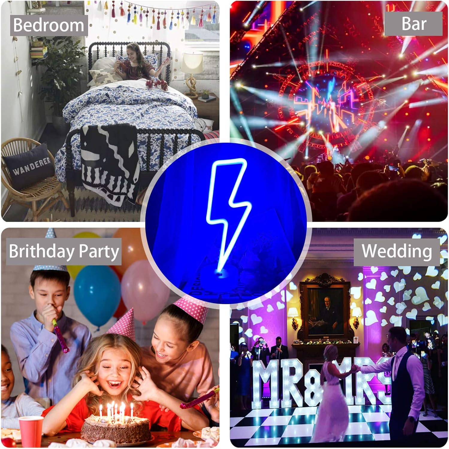 Lightning Bolt Neon Sign - Cool Birthday Gift for Teen Boys and Girls, USB LED Room Decor Light with Stand