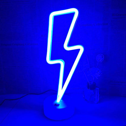 Lightning Bolt Neon Sign - Cool Birthday Gift for Teen Boys and Girls, USB LED Room Decor Light with Stand