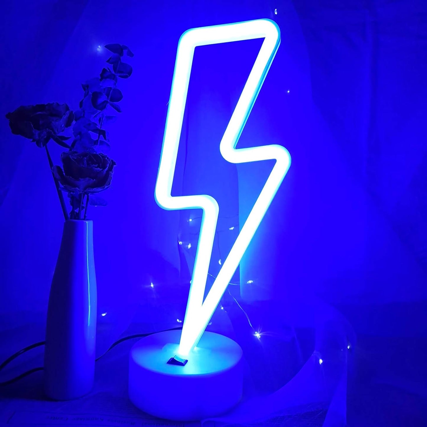 Lightning Bolt Neon Sign - Cool Birthday Gift for Teen Boys and Girls, USB LED Room Decor Light with Stand