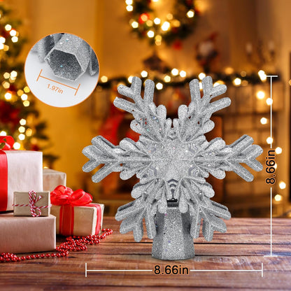 LightOfTree 3D Rotating Snowflake Tree Topper – Cozy Living Room Decor with Ceiling Light Show, Silver Holiday Accent