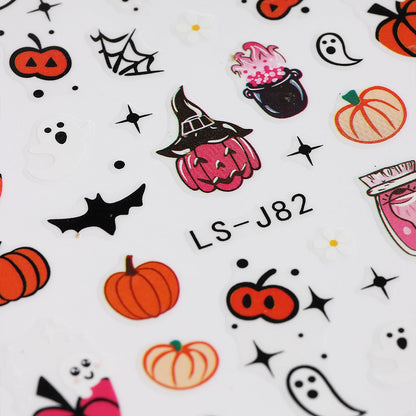 Lil Boo Child-Safe Halloween Nail Decals – Cartoon Ghost & Spider Web Vinyl Stickers for Tween Slumber Parties