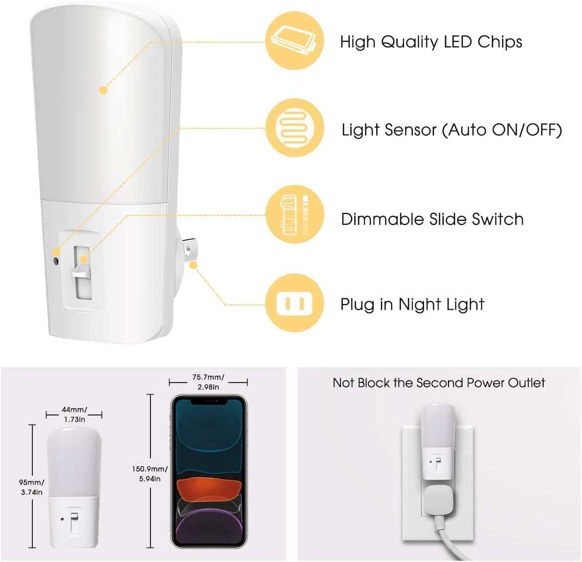 LOHAS Dusk to Dawn Night Light for Hallway and Stairway, Dimmable LED Plug in for Elderly Fall Prevention