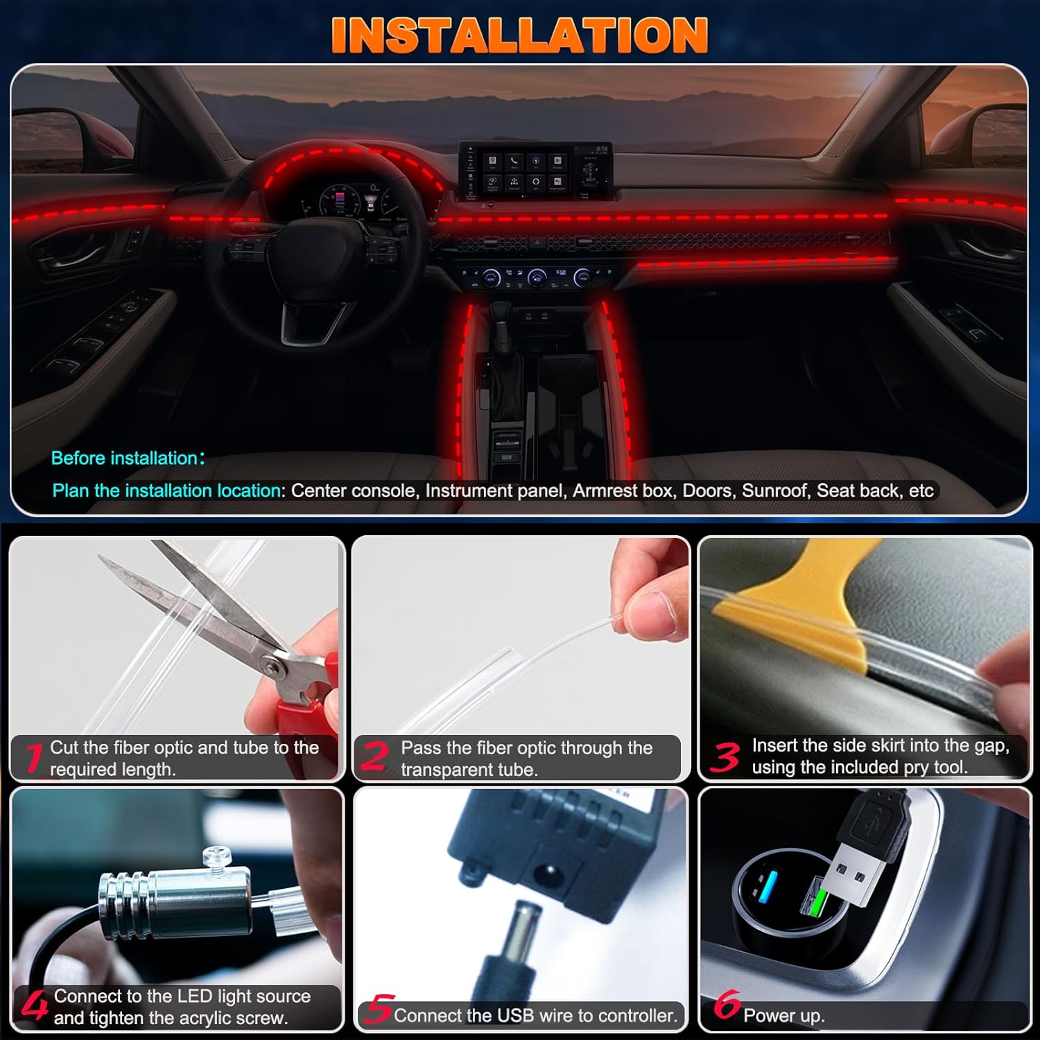Lotus Lantern Car LED Strip Lights – Teen Driver Starter Kit, Safe Low-Heat USB Interior Ambient Lighting