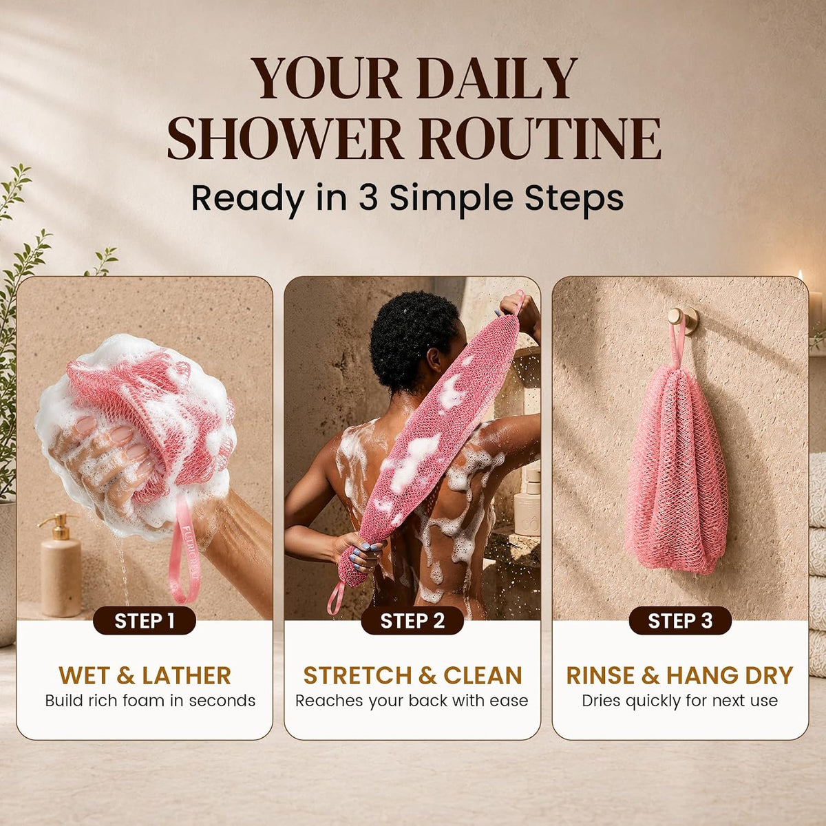 LovAwards 4 Pack African Net Sponge – Simple Neutral Tone Exfoliating Washcloth for Intentional Bathroom Decor