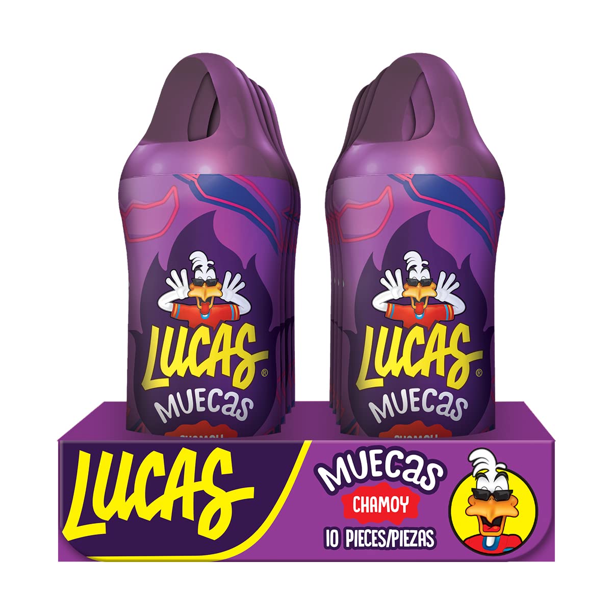 Lucas Muecas Chamoy Lollipops – Spicy-Sweet Kids Snack for Lunchboxes, Birthday Parties, and Playdates, 10 Pack