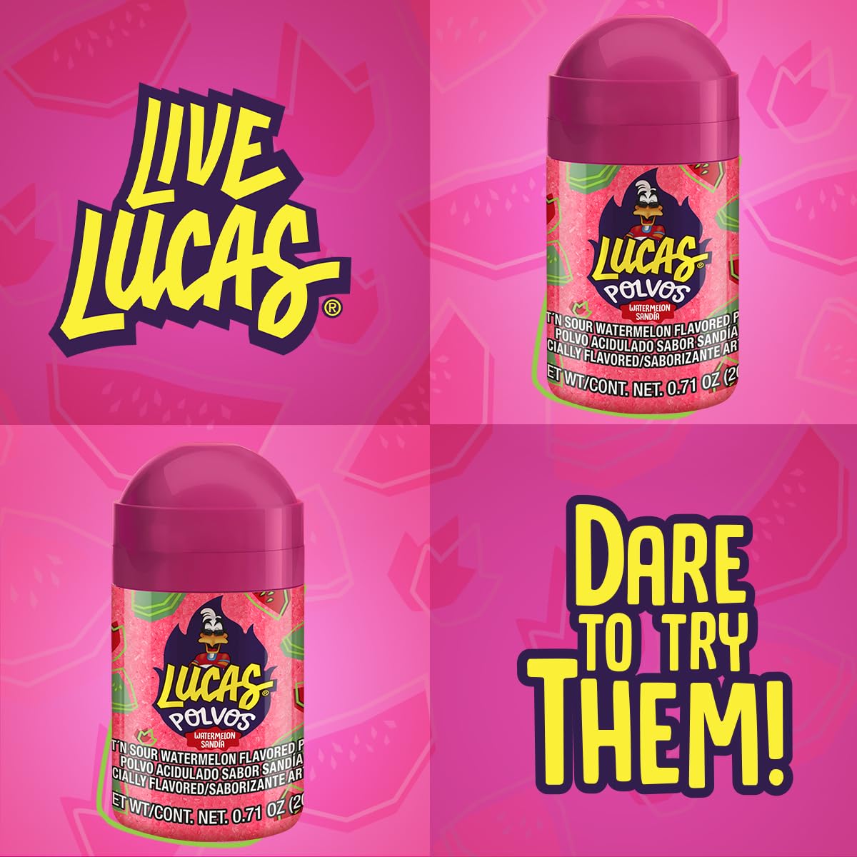 Lucas Powder Watermelon Flavored Candy – Safe Snack for Kids' Piñata Stuffing and Classroom Parties, 10 Pack