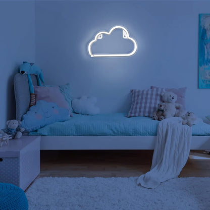 LUCIFER Cloud Neon Sign – Battery Powered Cloud Light for Kids Room Wall Decor, Safe Nursery Night Light with No Heat and No Glass