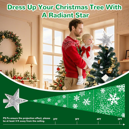 Lumabelle 3D Glitter Star Tree Topper – Cozy Living Room Decor with Built-In Snowflake Ceiling Projector