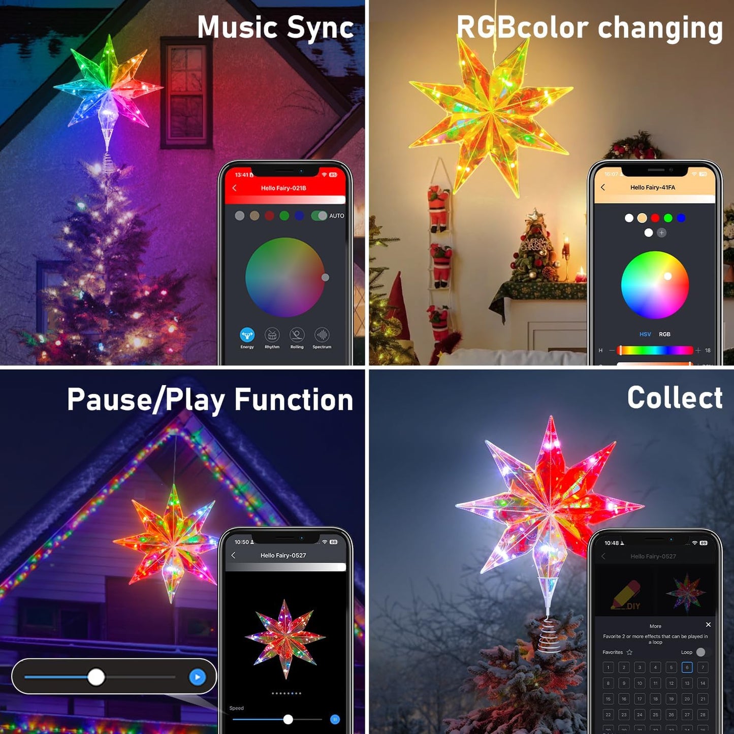 LumaGlow Holographic Star Topper – Modern Living Room Christmas Centerpiece, 16M Color RGB Mood Lighting