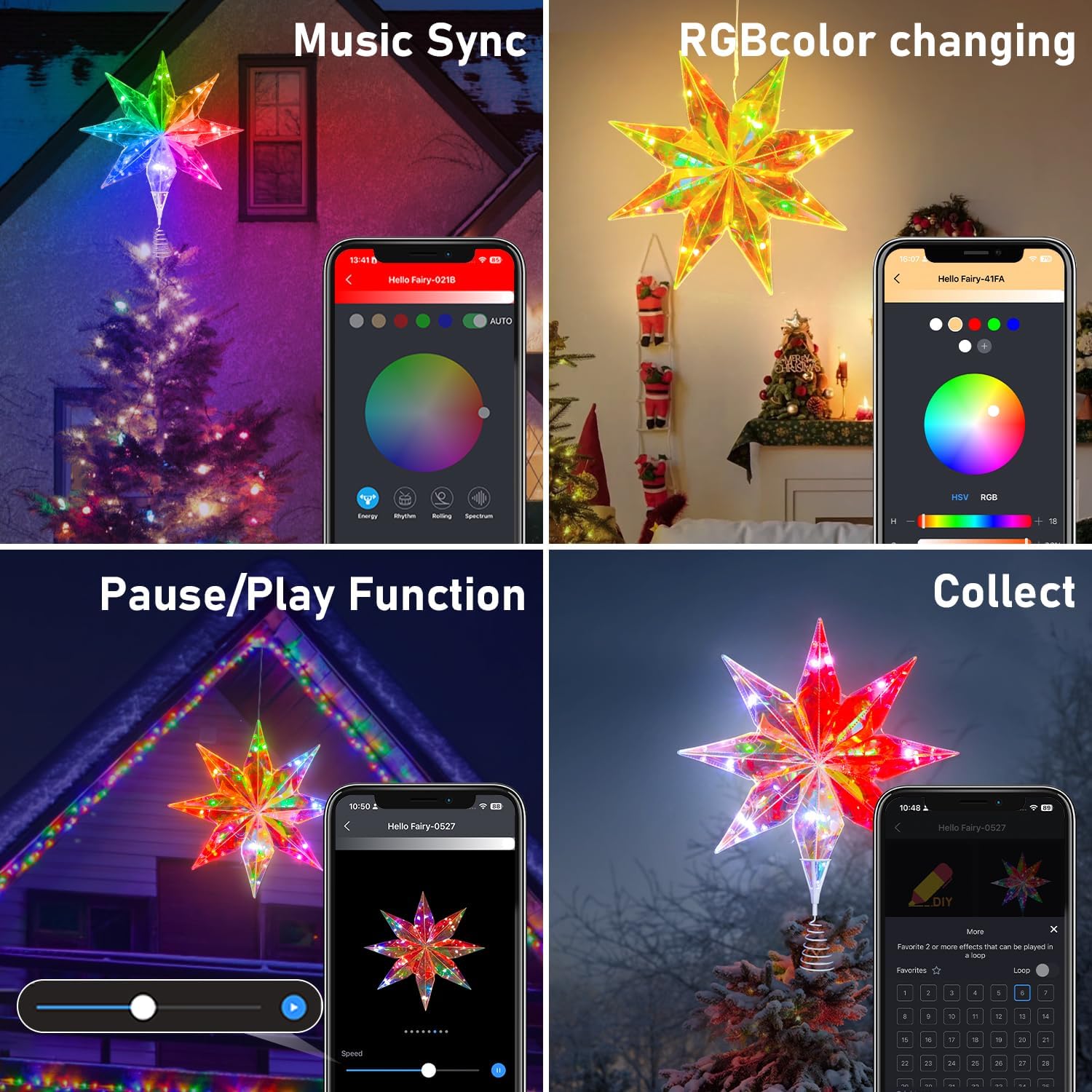LumaGlow Holographic Star Topper – Modern Living Room Christmas Centerpiece, 16M Color RGB Mood Lighting