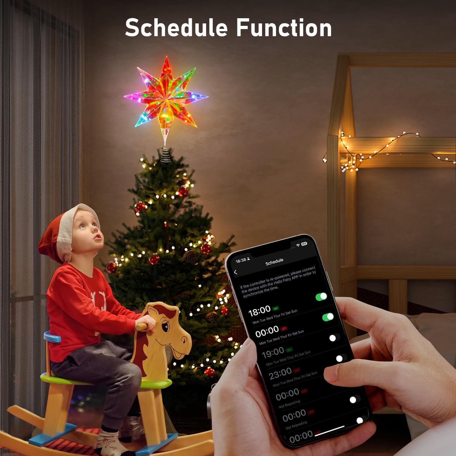 LumaGlow Holographic Star Topper – Modern Living Room Christmas Centerpiece, 16M Color RGB Mood Lighting