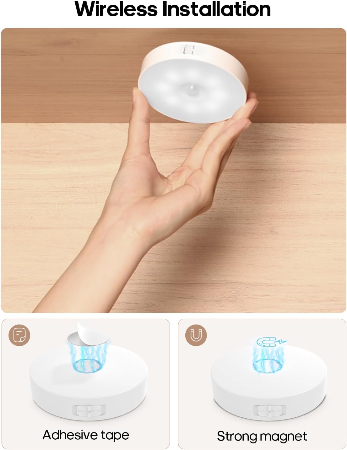 LumaGlow Warm White Puck Light Set – Cozy Ambient Accent Lighting for Living Room Shelves, Display Cabinets, and Collectible Vitrines