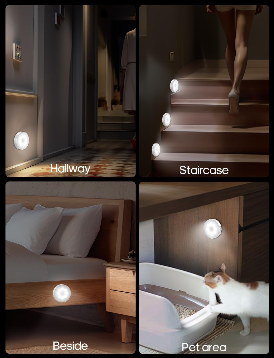 LumaGlow Warm White Puck Light Set – Cozy Ambient Accent Lighting for Living Room Shelves, Display Cabinets, and Collectible Vitrines