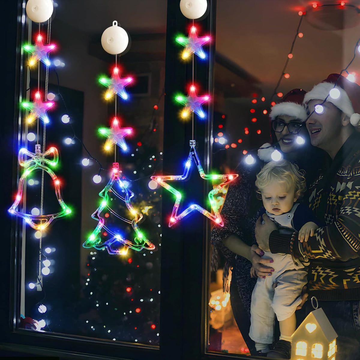 Lumalights Christmas Window Silhouette Lights – Cozy Living Room Decor with Timer & Suction Cups