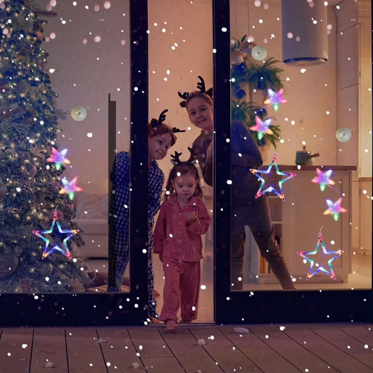 Lumalights Christmas Window Silhouette Lights – Cozy Living Room Decor with Timer & Suction Cups