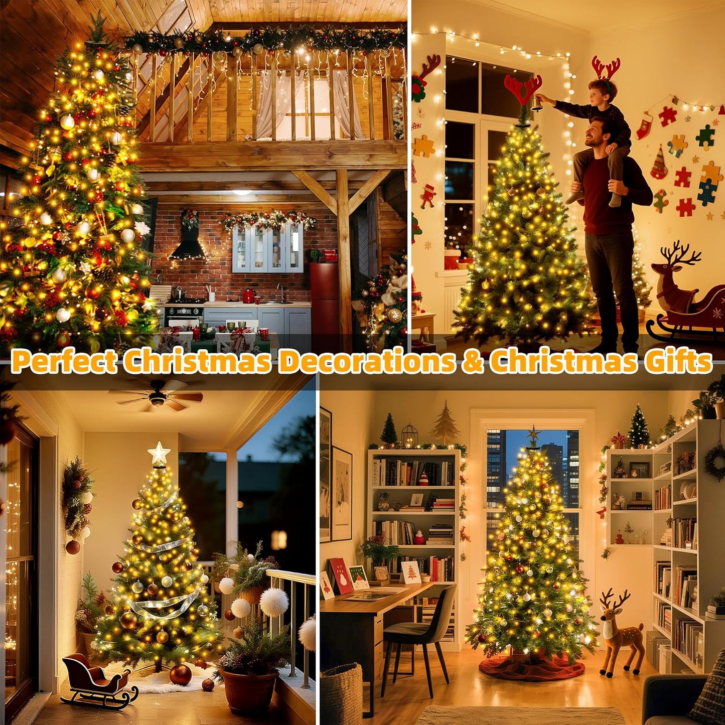 Lumastream Hanging Ring Christmas Tree Lights – 300 LED Warm White Drape Lights for Cozy Living Room Holiday Aesthetic
