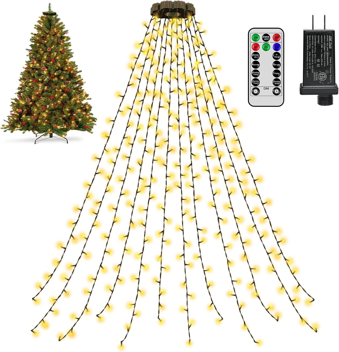 Lumastream Hanging Ring Christmas Tree Lights – 300 LED Warm White Drape Lights for Cozy Living Room Holiday Aesthetic
