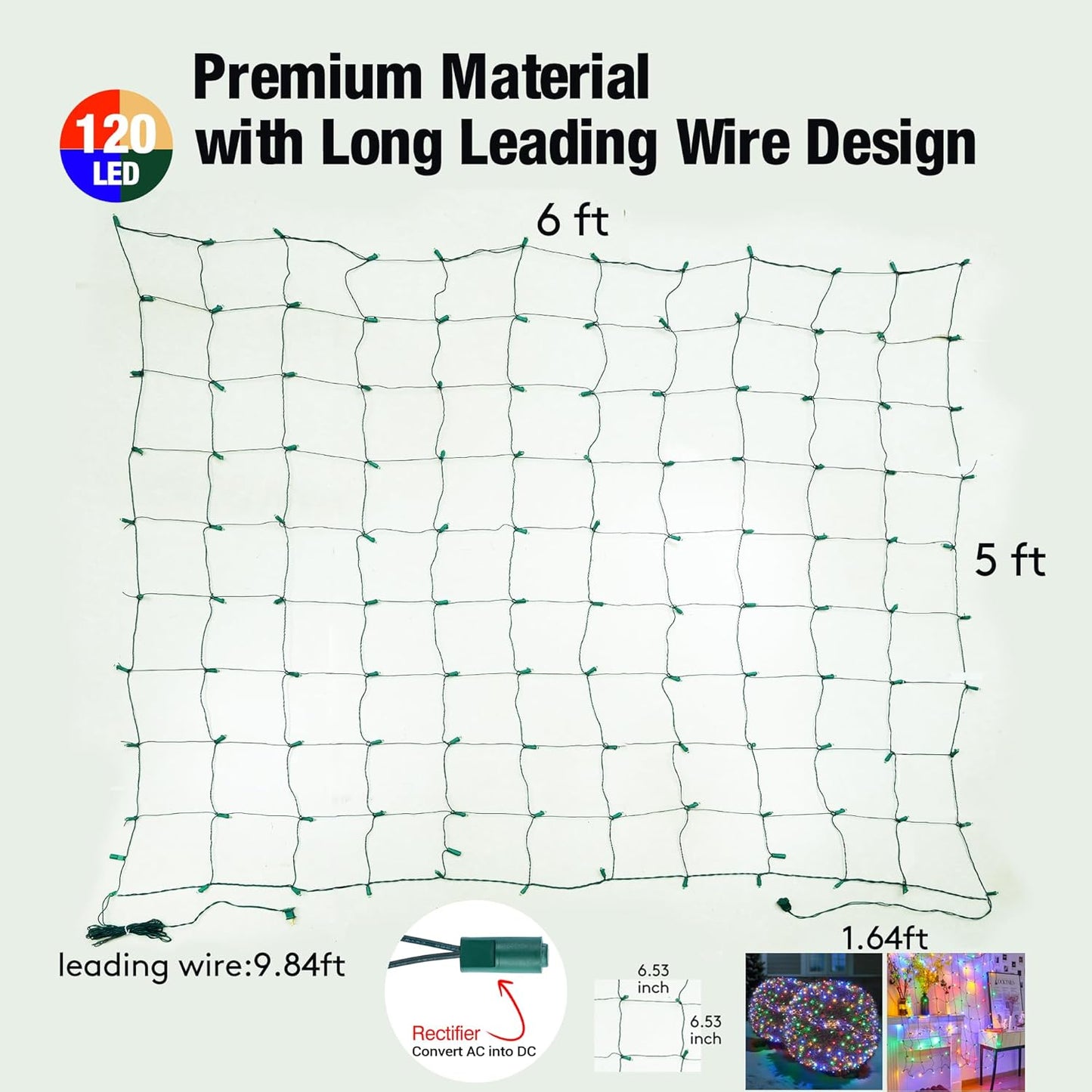 LumDecor Mesh Net Christmas Lights – 120 LED Outdoor Patio and Garden String Lights for Bushes, 6ft x 5ft