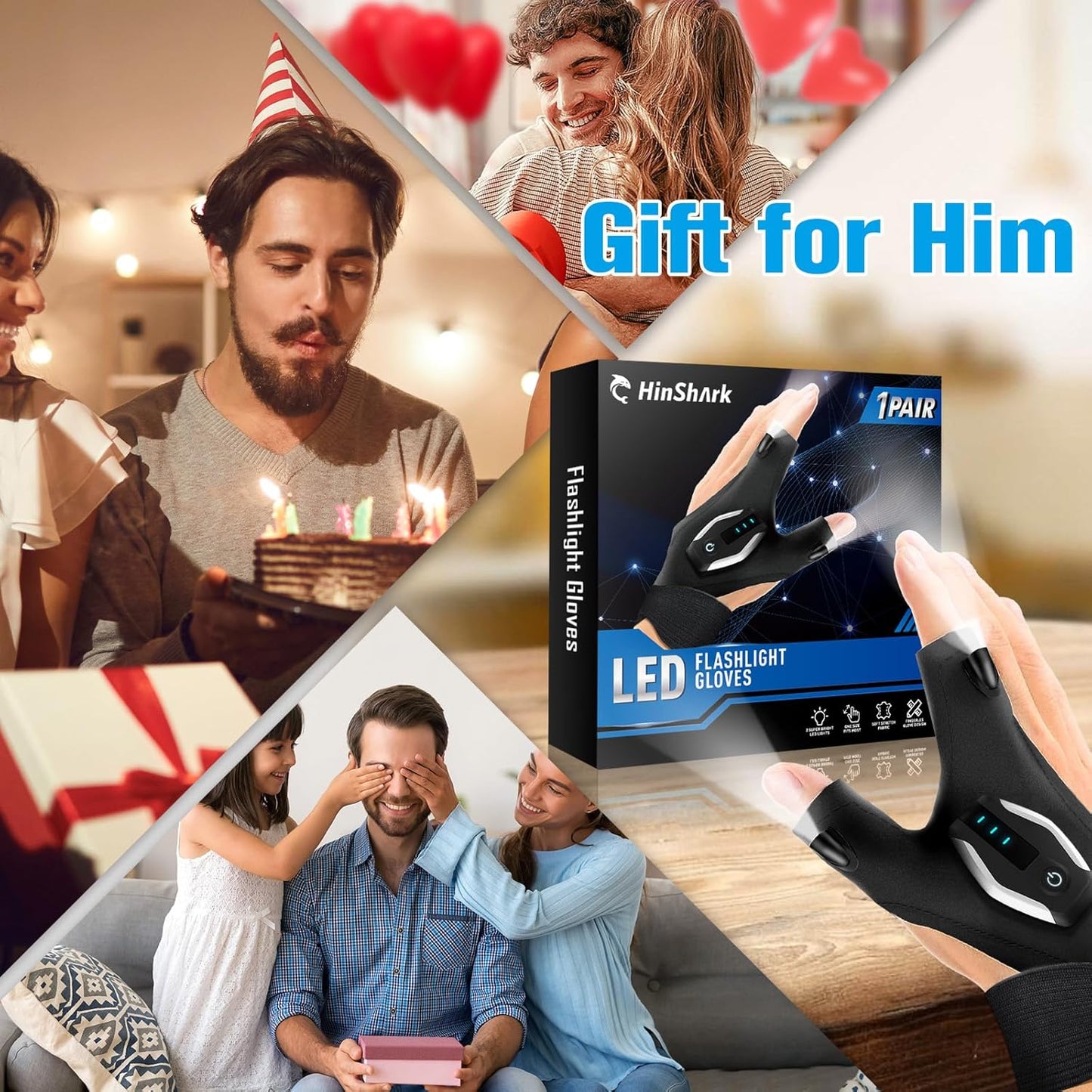 LumeFlex LED Flashlight Gloves – Cool Gadget Gift for Men Who Have Everything, Birthday Present for Husband