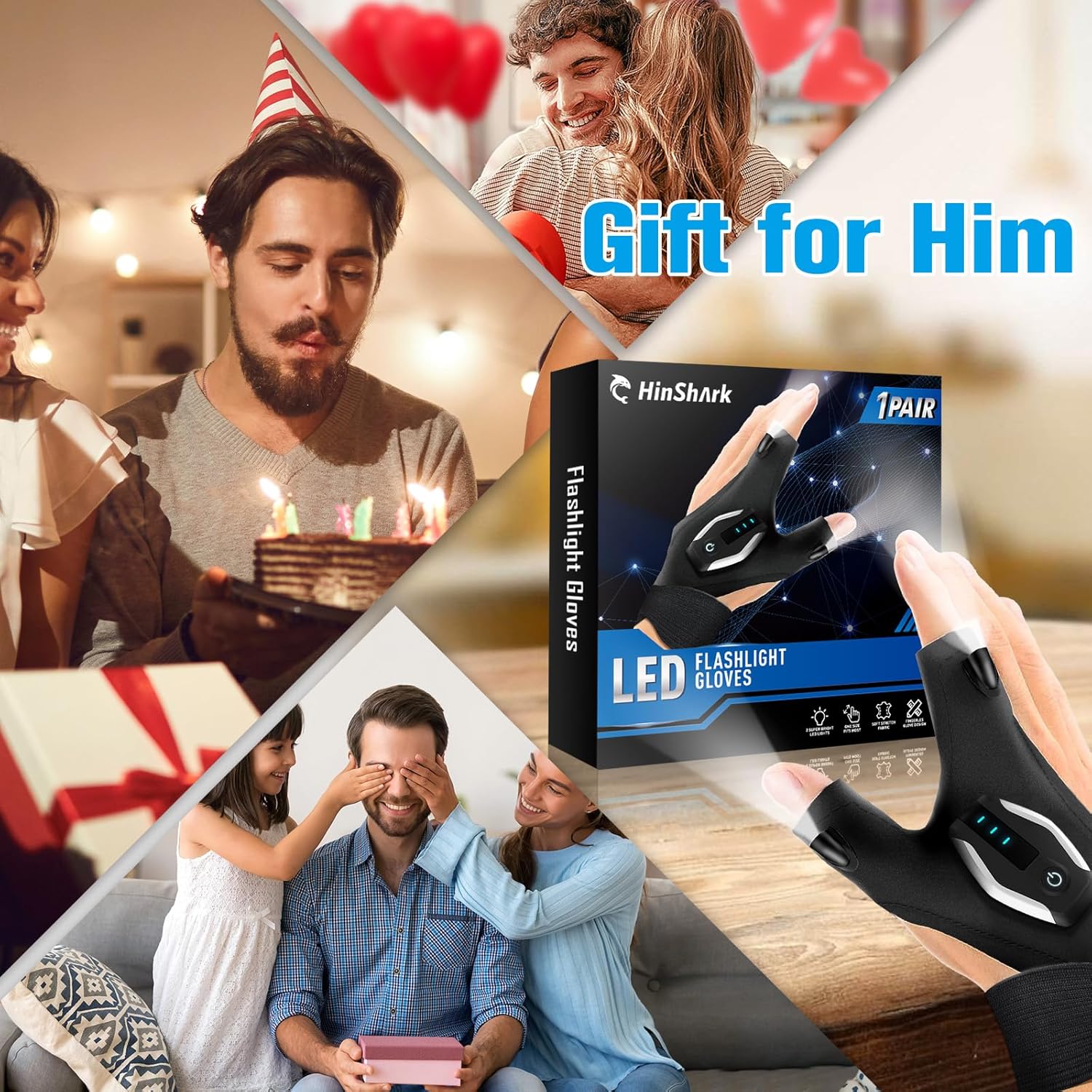 LumeFlex LED Flashlight Gloves – Cool Gadget Gift for Men Who Have Everything, Birthday Present for Husband