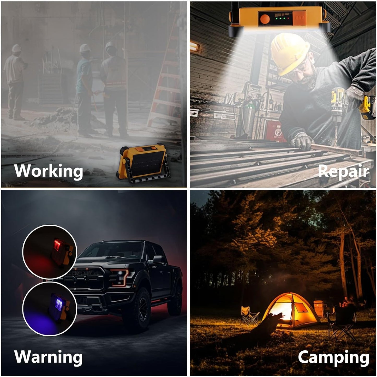 LUMENHUB Solar Work Light – Camping & Fishing Floodlight, 10000LM Cordless Rechargeable Lantern