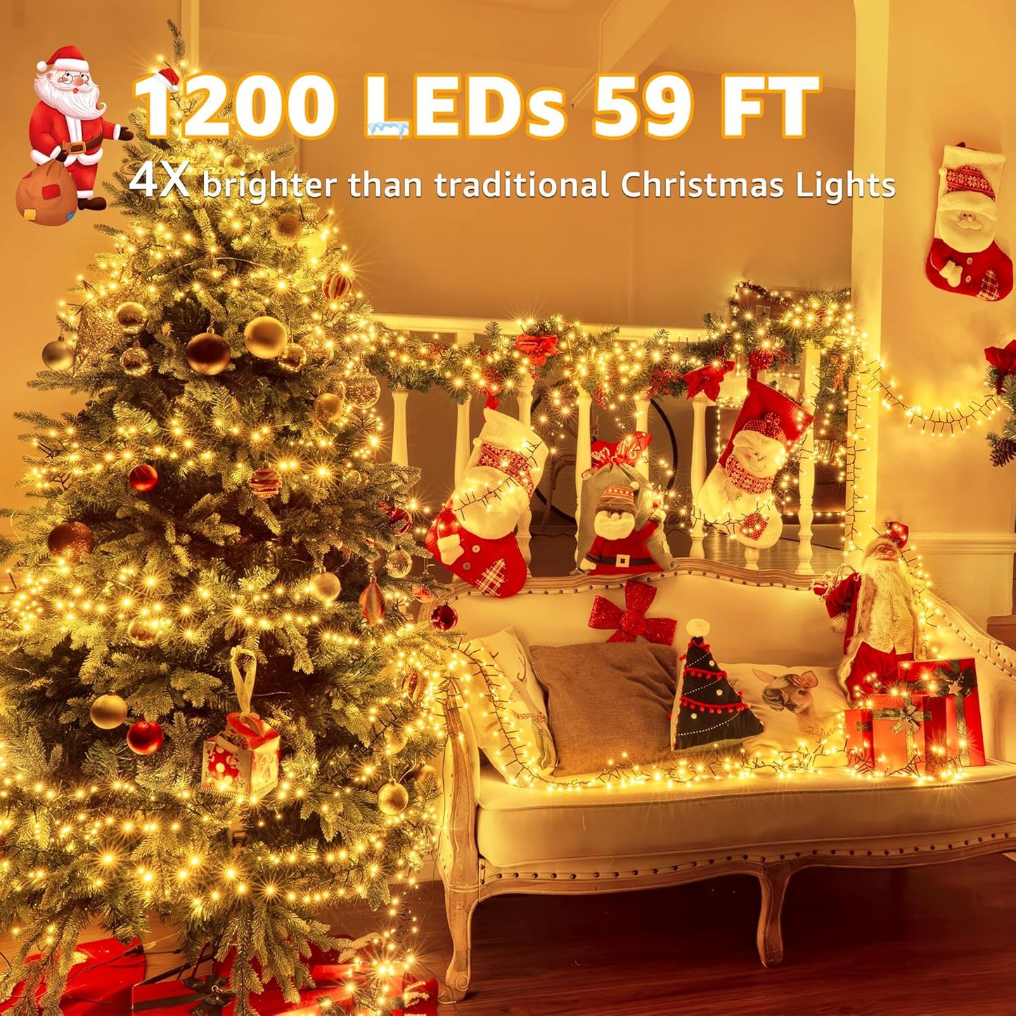 Lumicharm Cluster Lights 59ft – Cozy Bedroom Decor with Warm White Glow and 8 Modes