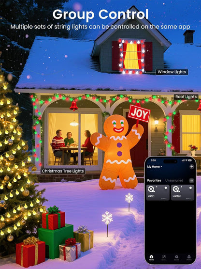 Lumify Home Smart Globe String Lights – 46ft RGB LED Mood Lighting for Cozy Living Room & Bedroom Decor with App and Remote Control