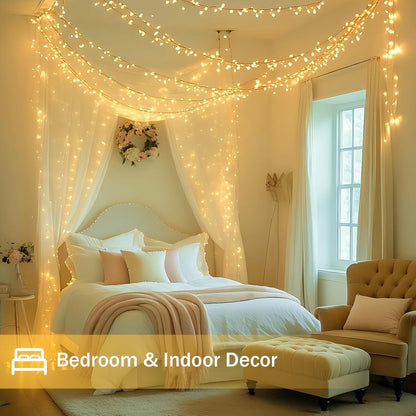 Lumify LED Fairy Lights 66ft Warm White String Lights with Timer – Cozy Ambient Lighting for Bedroom Canopy and Living Room Wall Decor