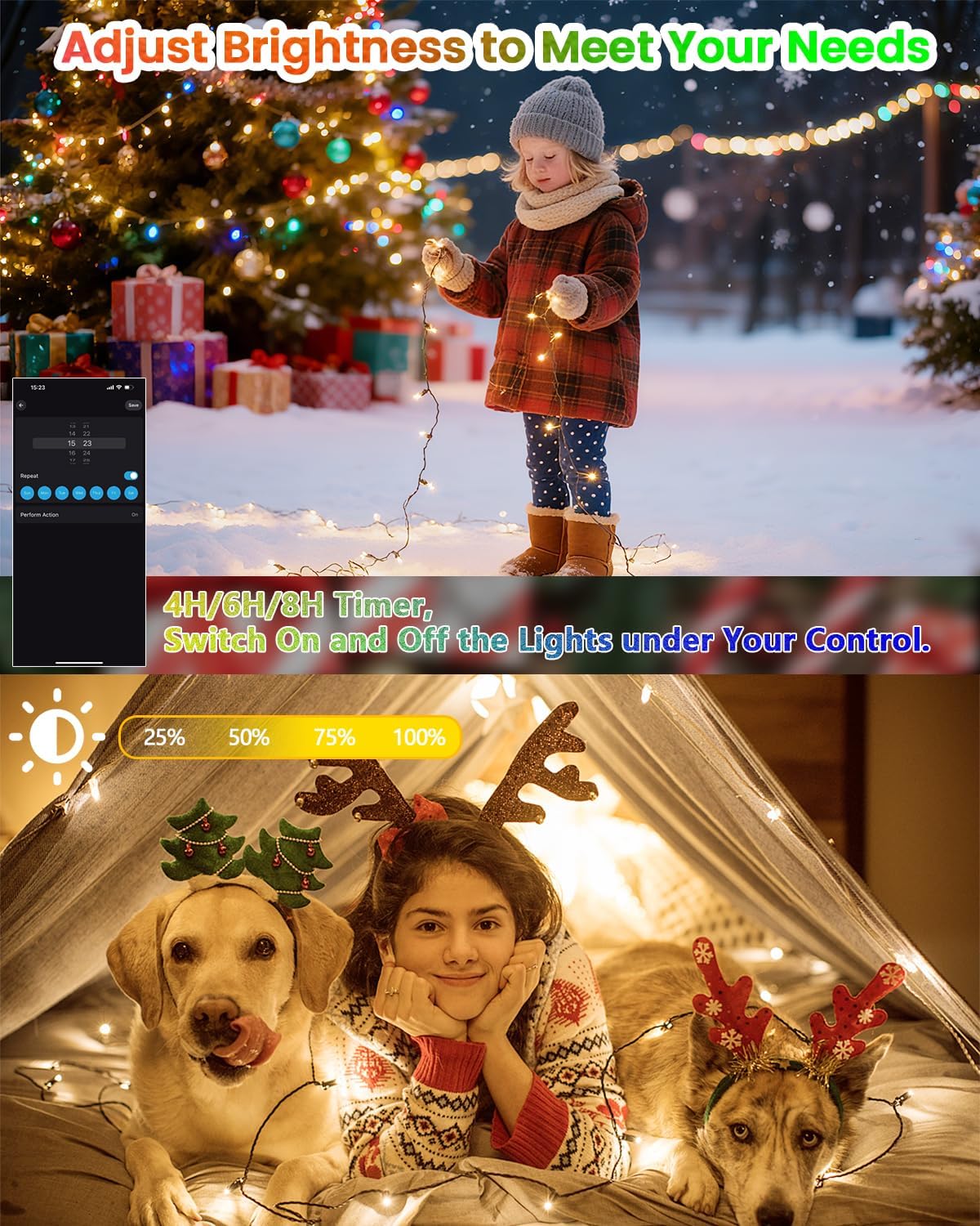 LumifyHome Glow String Lights – Versatile Birthday Gift for Mom, 82ft App-Controlled RGB Color Changing Fairy Lights
