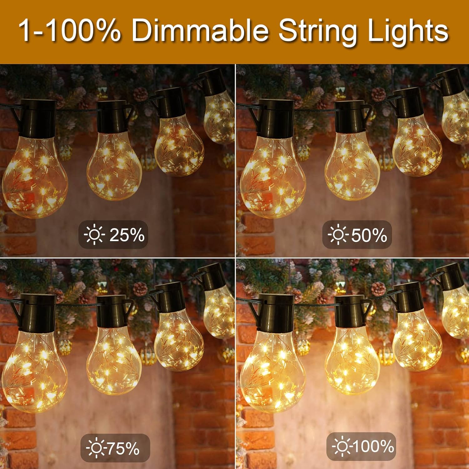 LumifyPro Battery Operated Outdoor String Lights 25ft with 20 Hanging LED Bulbs, IP65 Waterproof Patio Lights for Balcony Backyard Camping