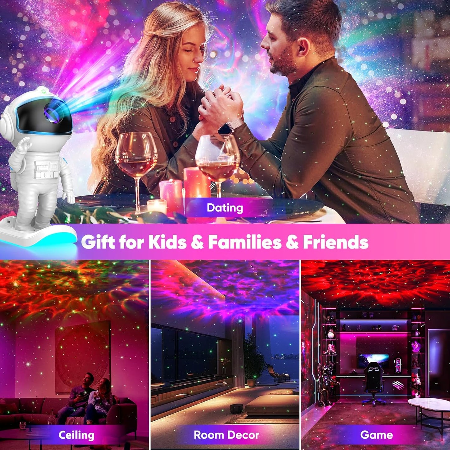 LumiGalaxy Astronaut Star Projector – Safe Nursery Night Light for Babies and Toddlers, Auto-Off Timer Kids Room Decor