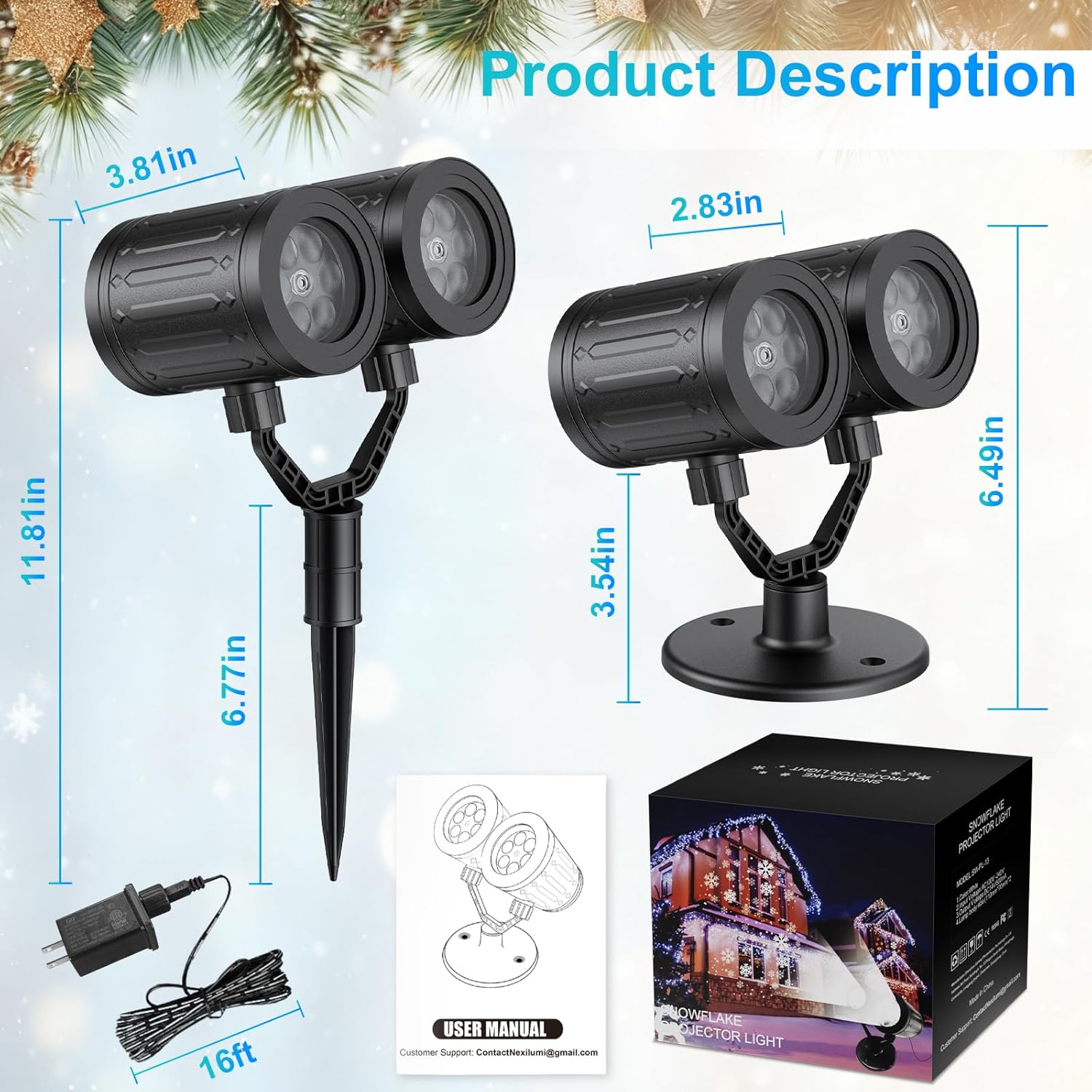 LuminaGlow Snowfall Projector Light – Portable Patio & Camping Holiday Decor, Waterproof Dual-Head LED for Open-Air Celebrations