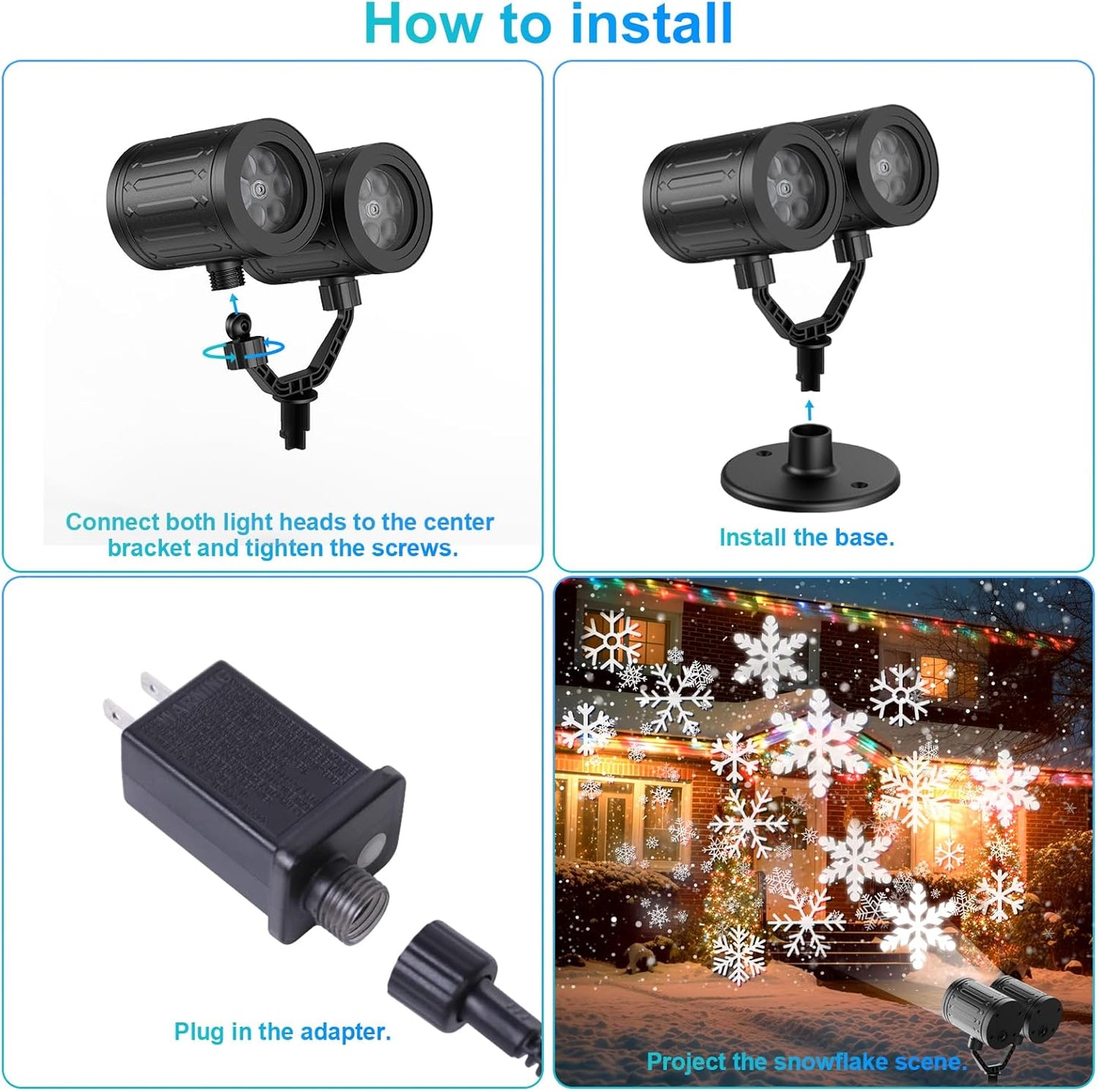 LuminaGlow Snowfall Projector Light – Portable Patio & Camping Holiday Decor, Waterproof Dual-Head LED for Open-Air Celebrations