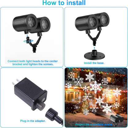 LuminaGlow Snowfall Projector Light – Portable Patio & Camping Holiday Decor, Waterproof Dual-Head LED for Open-Air Celebrations