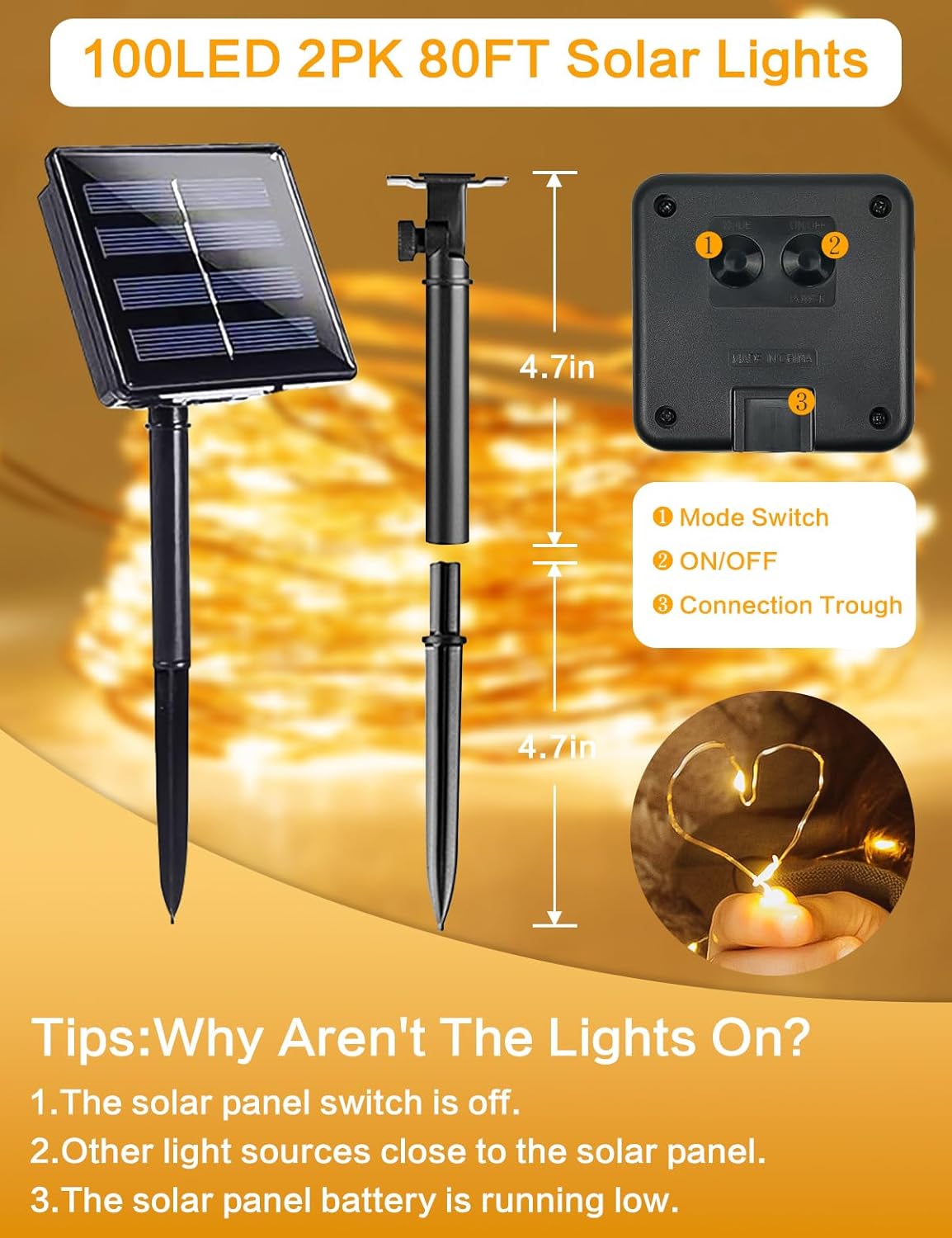 LuminaGlow Solar String Lights – Patio and Backyard Ambient Lighting, IP65 Waterproof Copper Wire, 8 Modes