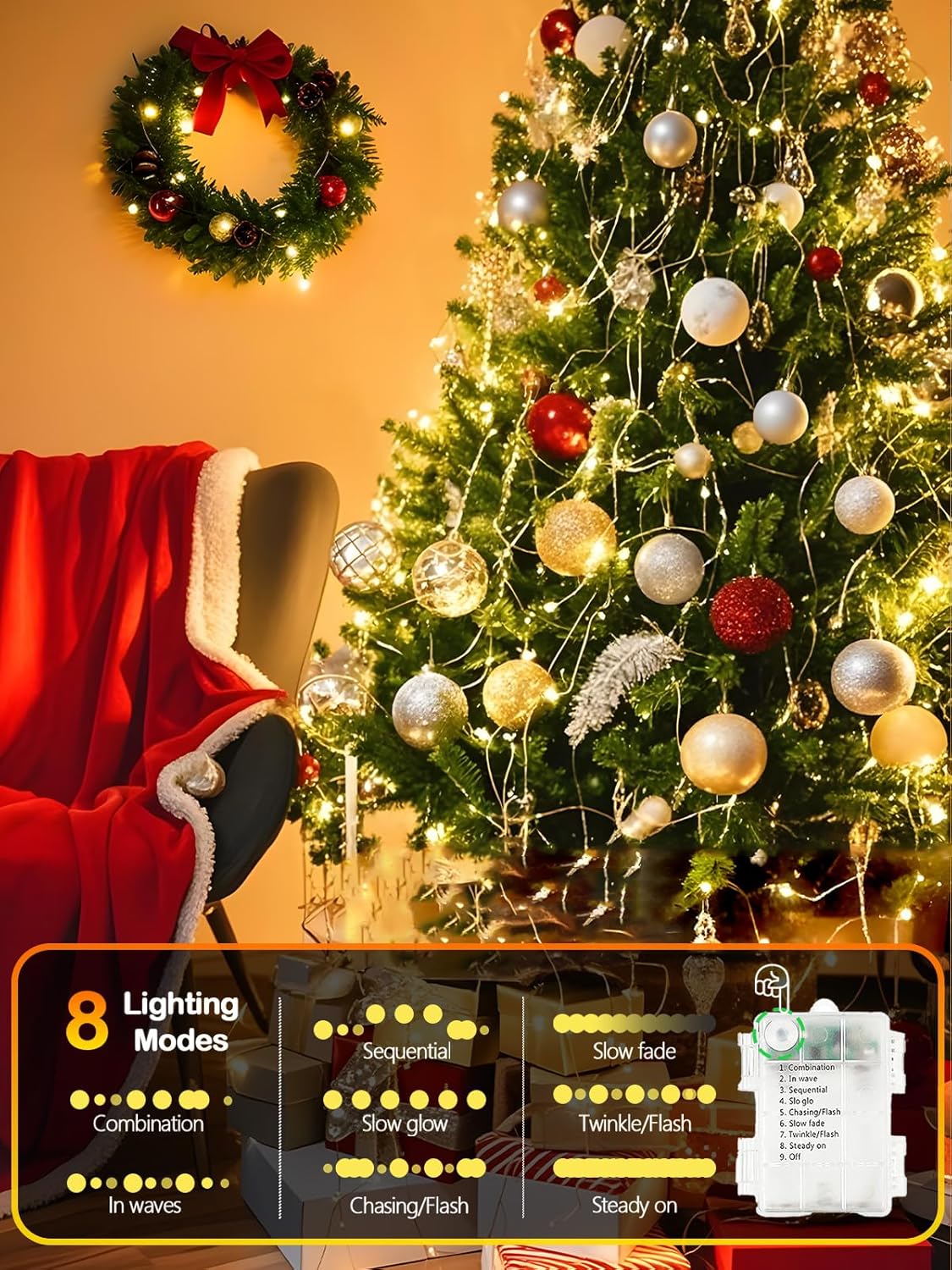 Luminara Glow Cozy 4-Pack 100 LED Fairy Lights, 33ft Warm Copper Wire String Lights for Bedroom, Living Room & Christmas Tree Ambient Decor