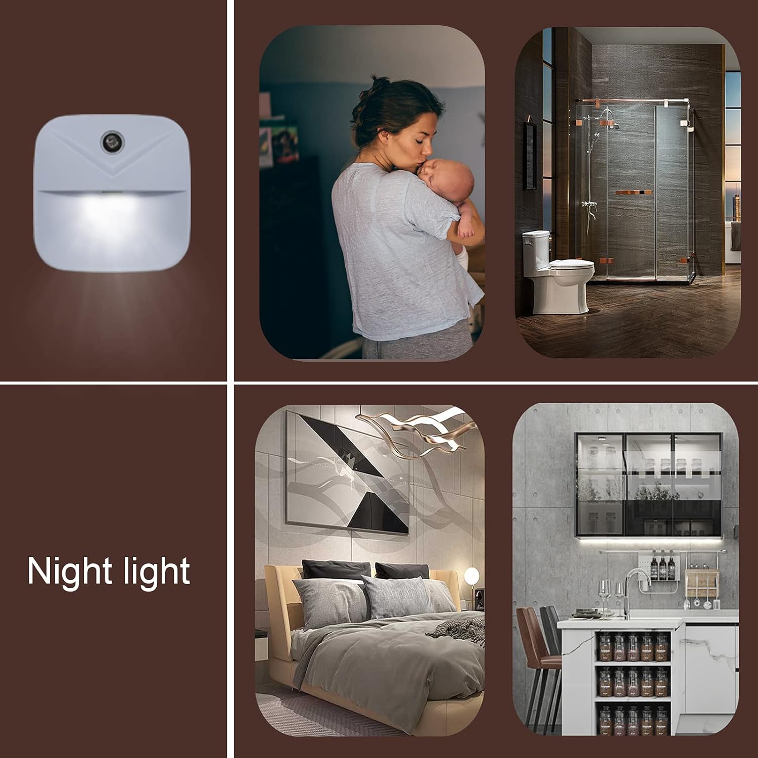 LuminAura 6-Pack Plug-in Night Light with Dusk to Dawn Sensor, Auto On/Off Hallway and Stair Safety Lighting for Elderly and Kids