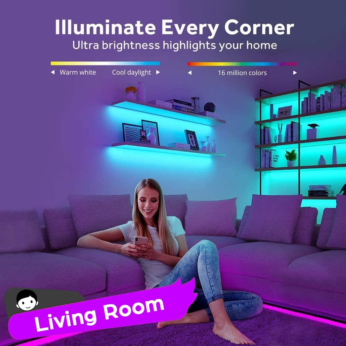 LuminGlow Battery LED Strip Lights – Cozy Bedroom Accent Lighting for Floating Shelves and Living Room Decor